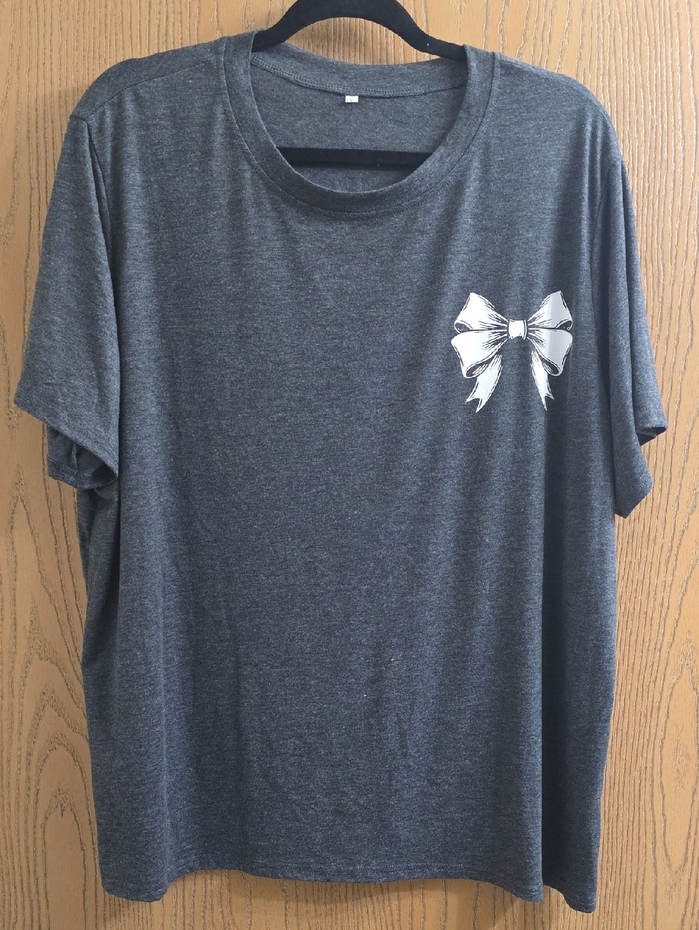 Charcoal Gray Tee with White Bow Graphic